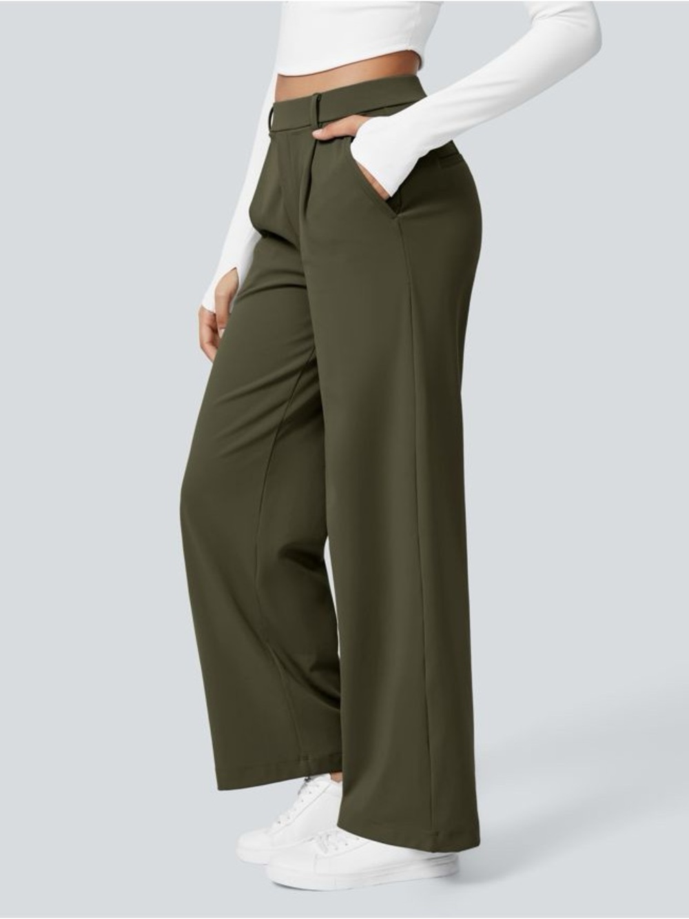 HALARA Olive Green High-Rise Wide Leg Trousers